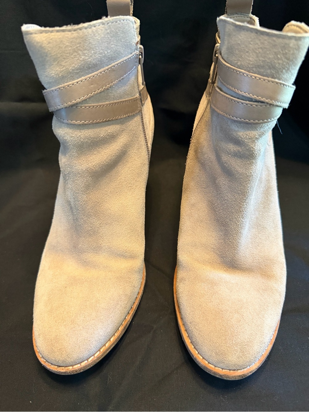 Alex Marie Taupe Suede Ankle Boots with Strap Detail